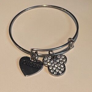 Silver Tone Charm Bangle Bracelet with 'CHEER' Heart and Pave Mickey Charm